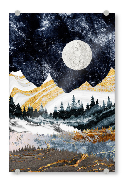 Acrylglasbild "Mountains and the moon (matart)" artboxONE - Natur,Abstrakt