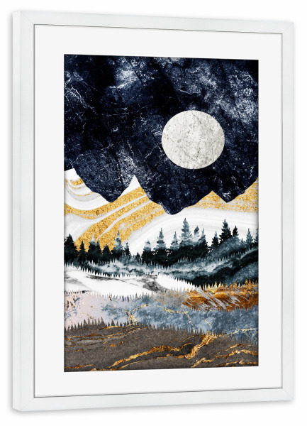 Poster mit Rahmen weiß "Mountains and the moon (matart)" artboxONE - Natur,Abstrakt