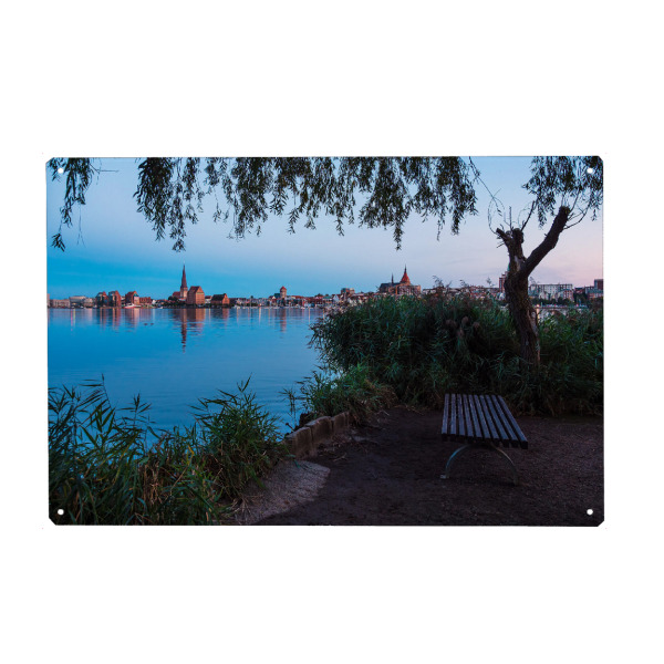 Holzbild "Bank an der Warnow" artboxONE - Natur,Reise,Architektur,Städte / Weitere