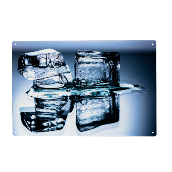 Holzbild "Eiskalt" artboxONE - Natur,Essen & Trinken - Eiswürfel,Eis,Kalt,Eiskalt,Wasser,Getränke,Blau,Water,Ice,Closeup,Nahaufnahme