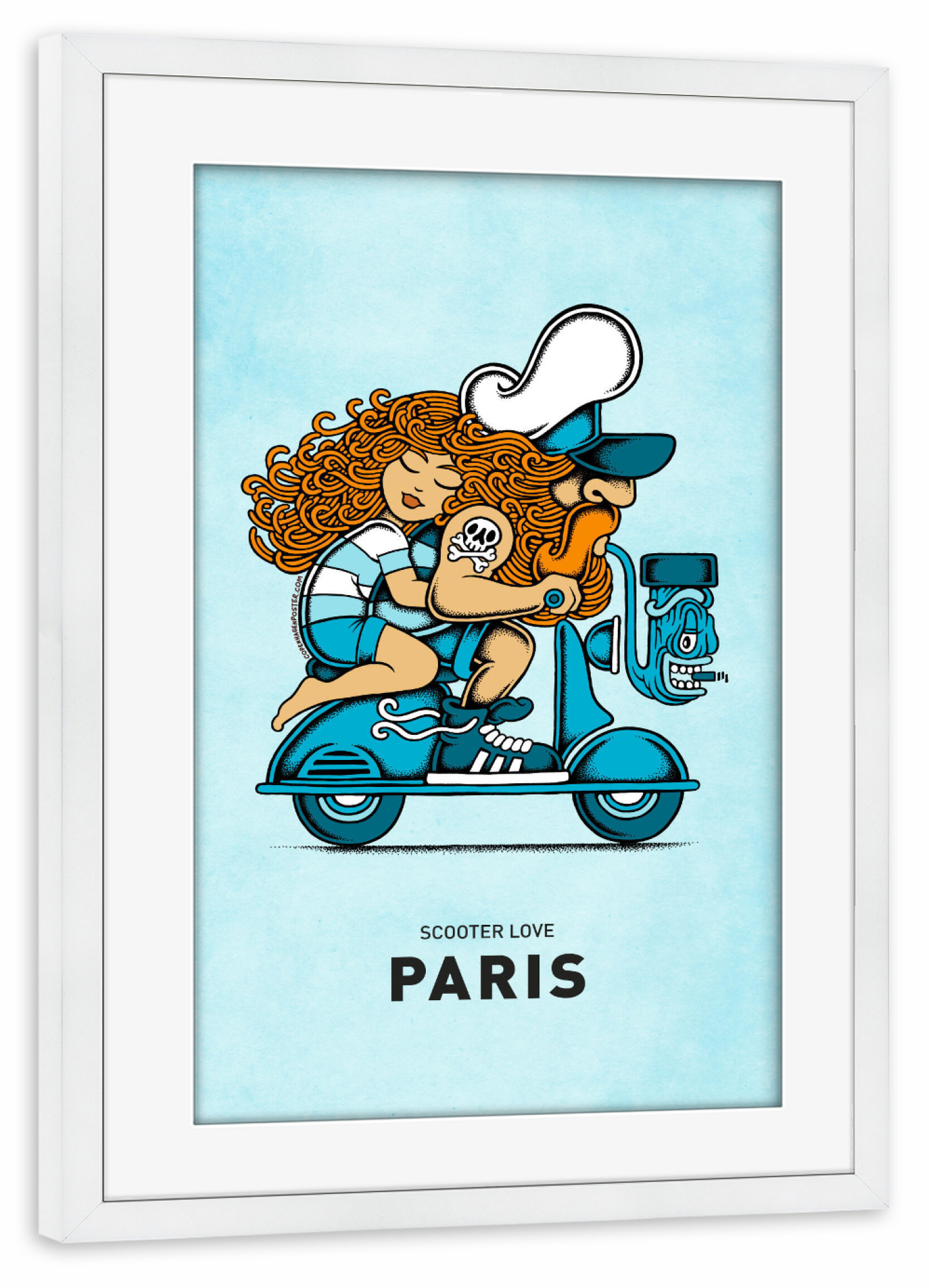 Poster mit Rahmen weiß "Paris Scooter Love" artboxONE - Reise,Städte / Paris,Liebe,Lustig