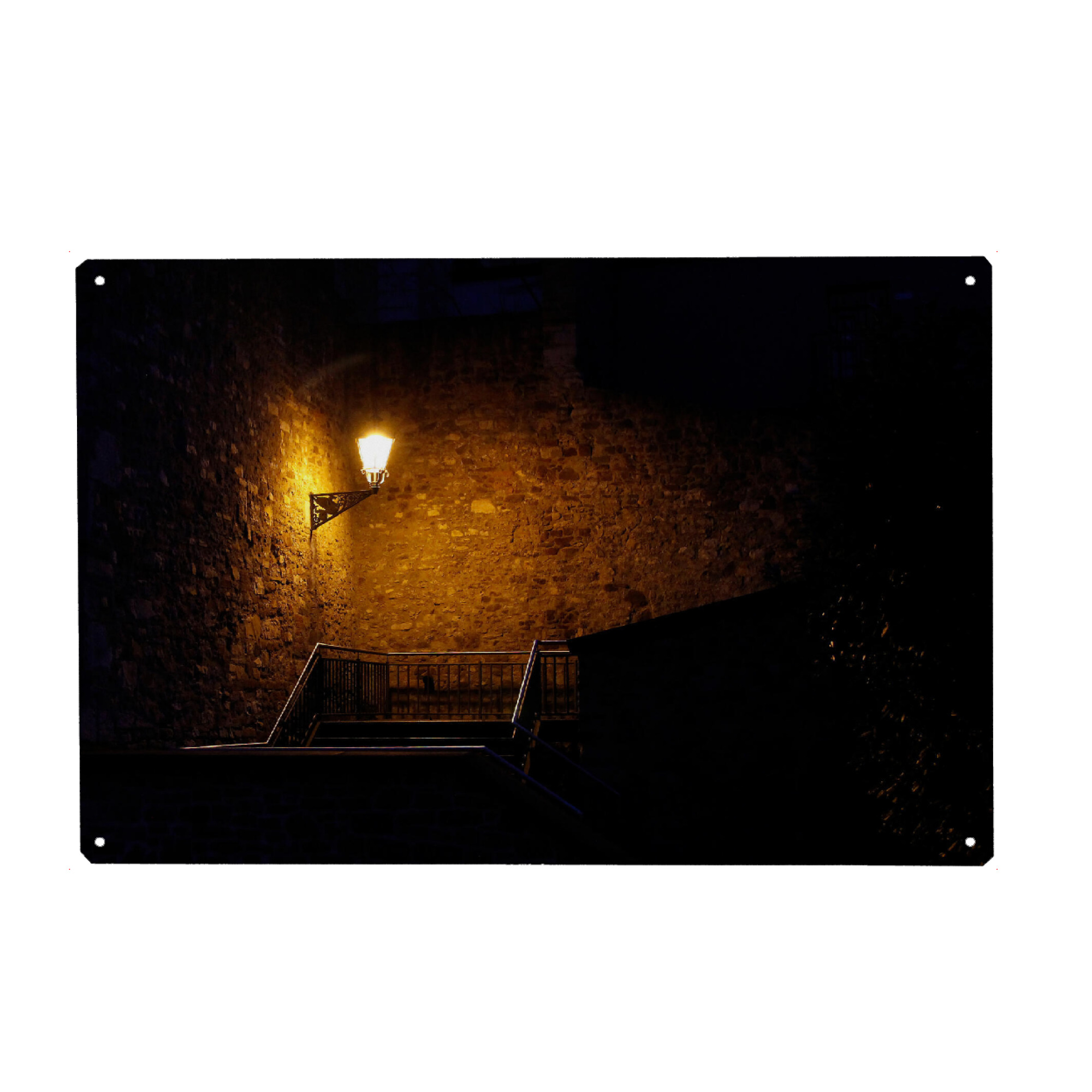 Metall Poster "Laterne in der Nacht" artboxONE - Architektur - Laterne,Nacht,Stimmungsvoll,Dunkel,Licht,Light,Architektur,Architecture - Blechschild