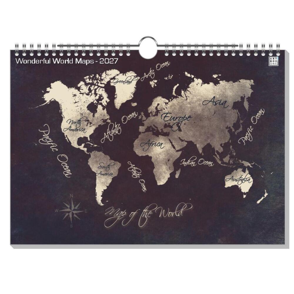 artboxONE Wandkalender A4 2025 Wonderful World Maps Weltkarte