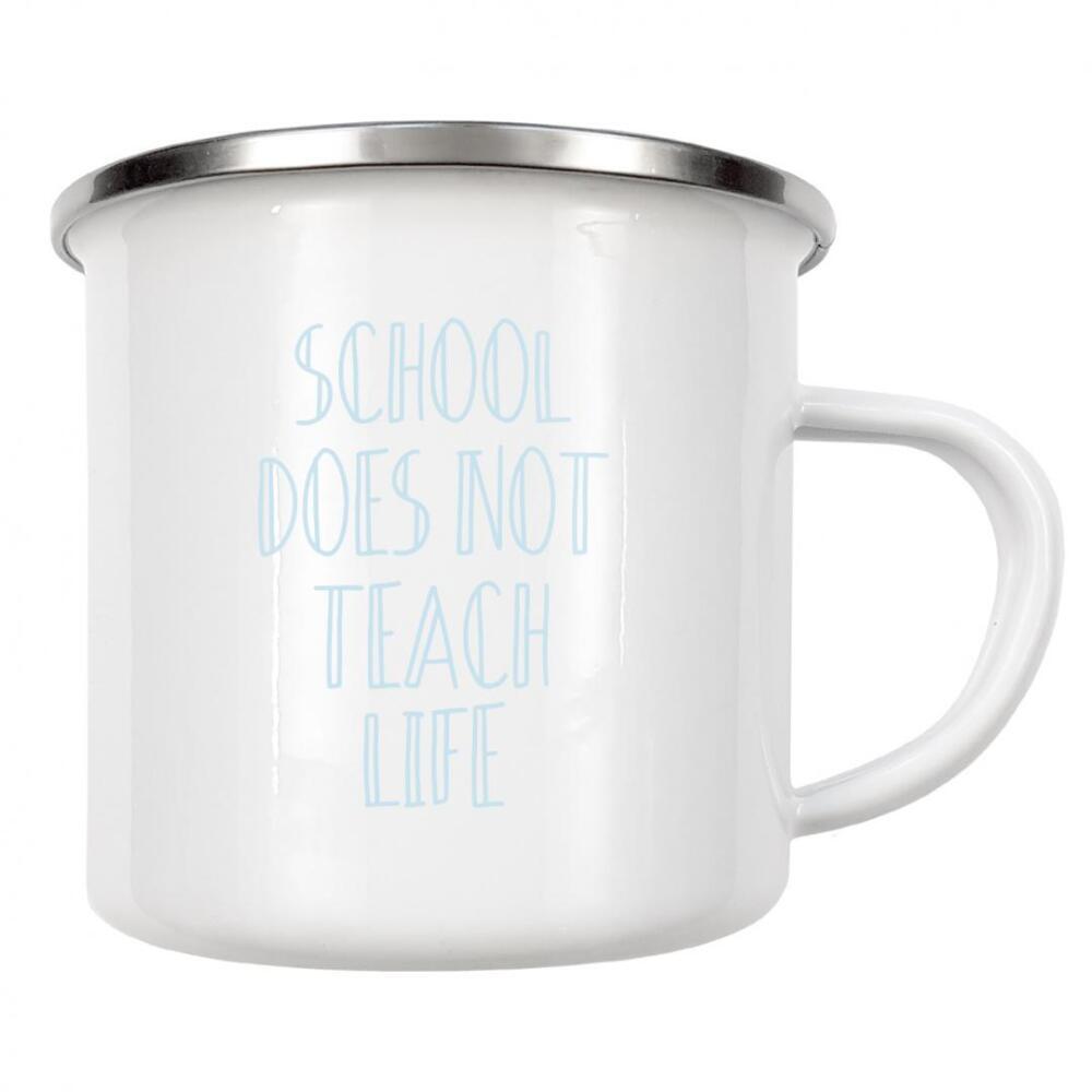 Emaille Tasse "School (Vintage Handschrift blau)" artboxONE - Typografie,Für Kinder,Menschen,Lehrersprüche,Lustig