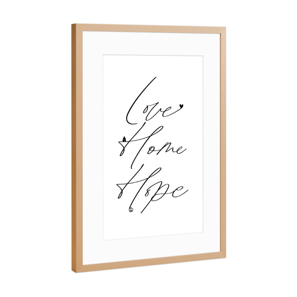 Poster mit Rahmen Kupfer "Love Home Hope" artboxONE - Typografie,Liebe,Weihnachten,Für Mama,Für Papa