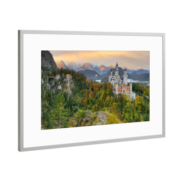 Poster mit Rahmen Silber "Schloss Neuschwanstein Bayern" artboxONE - Natur,Reise,Architektur