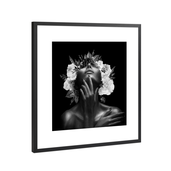 Poster mit Rahmen Schwarz (Metallic) "BW Flower Girl" artboxONE - Floral,Menschen,Für Mama