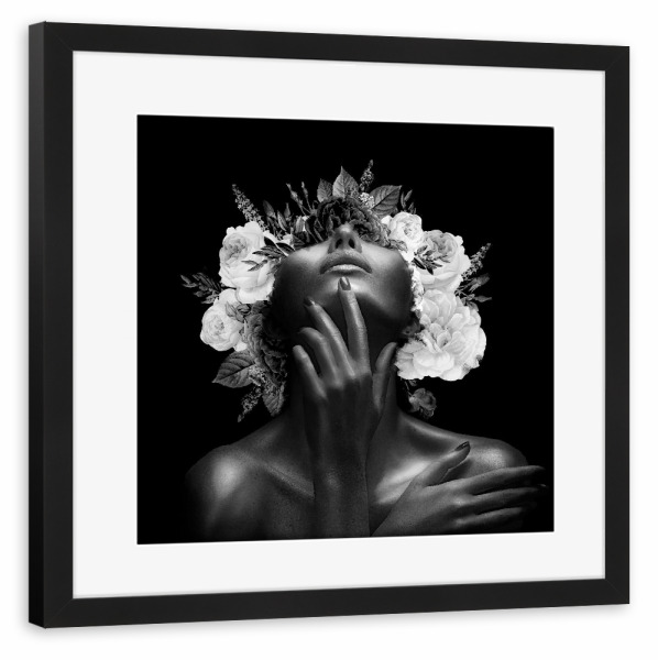 Poster mit Rahmen schwarz "BW Flower Girl" artboxONE - Floral,Menschen,Für Mama
