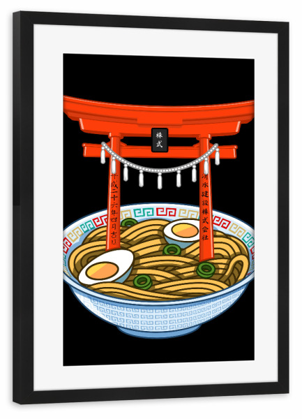 Poster mit Rahmen schwarz "Ramen Torii" artboxONE - Essen & Trinken - Ramen,Torii,Japan,Japanese,Nudeln,Food,Essen,Restaurant,Noodles,Egg