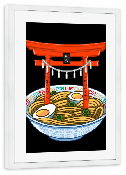 Poster mit Rahmen weiß "Ramen Torii" artboxONE - Essen & Trinken - Ramen,Torii,Japan,Japanese,Nudeln,Food,Essen,Restaurant,Noodles,Egg