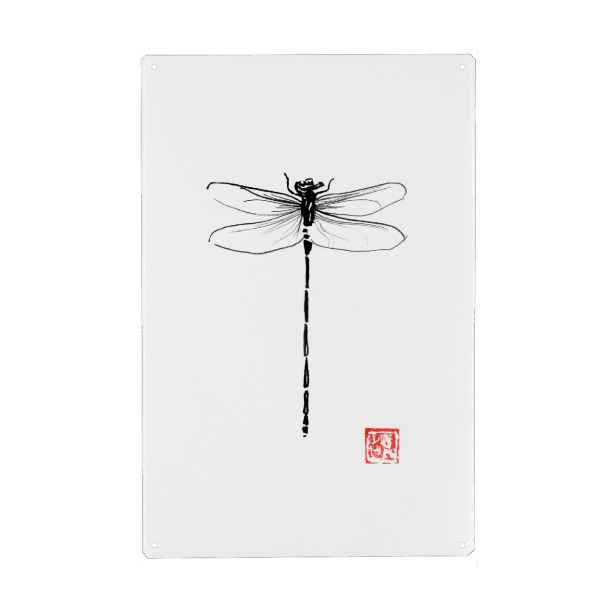Metall Poster "Dragonfly" artboxONE - Tiere - Dragonfly,Sumie,Japan,Libelle,Insekt,Insect,Schwarzweiß,Blackandwhite,Minimal,Minimalistisch