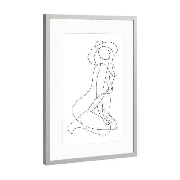 Poster mit Rahmen Silber "Woman in hat lineart" artboxONE - Menschen,Fashion