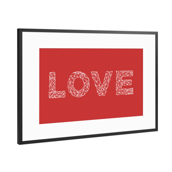 Poster mit Rahmen Schwarz (Metallic) "LOVE in red" artboxONE - Typografie,Abstrakt,Liebe,Buchstaben
