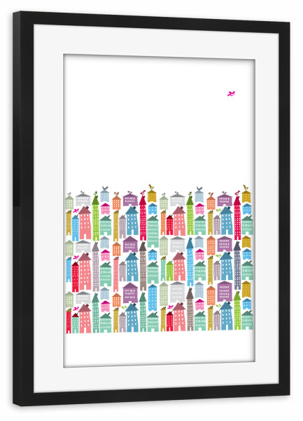 Poster mit Rahmen schwarz "Houses and Birds" artboxONE - Natur,Reise,Tiere,Architektur