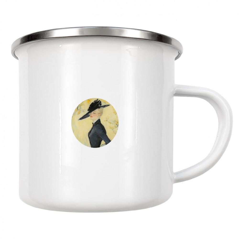 Emaille Tasse "Frauenporträt mit schwarzem Hut" artboxONE - Abstrakt,Menschen,Fashion