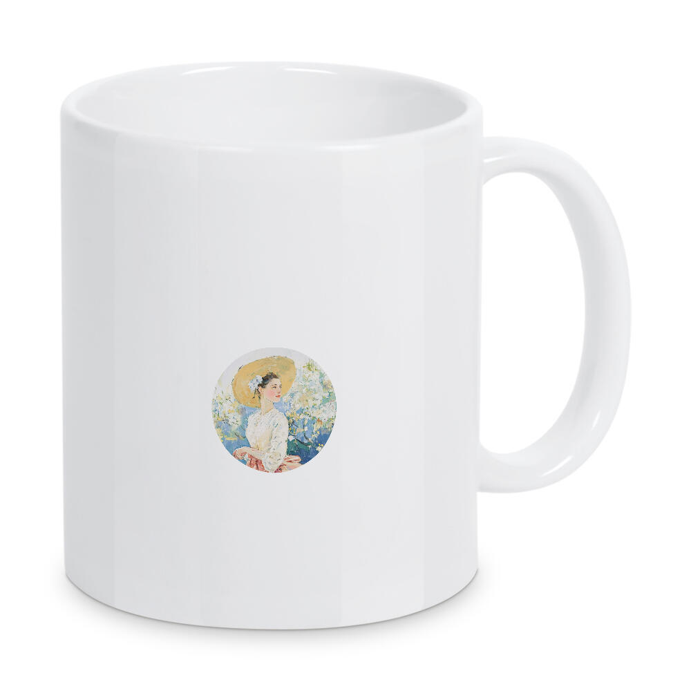 Tasse "Frau mit Kirschblüte" artboxONE - Natur,Abstrakt,Menschen,Fashion,Städte / Tokio - Aquarell,Aquarellmalerei,Frau,Hut,Garten,Kirschblüte
