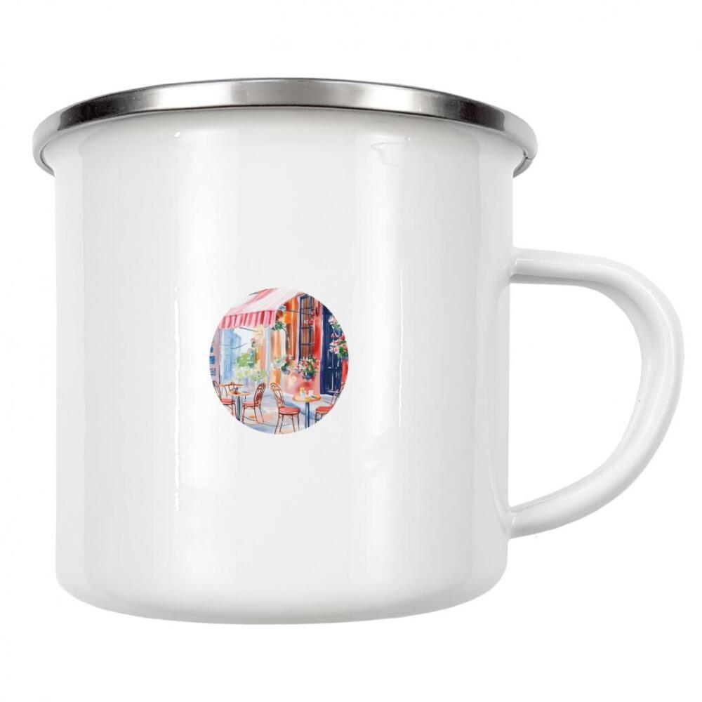 Emaille Tasse "Café im Freien" artboxONE - Reise,Essen & Trinken,Abstrakt