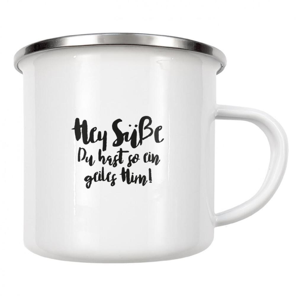 Emaille Tasse "Geiles Hirn" artboxONE - Typografie,Menschen,Schwarzweiß,Für Mama,Lustig