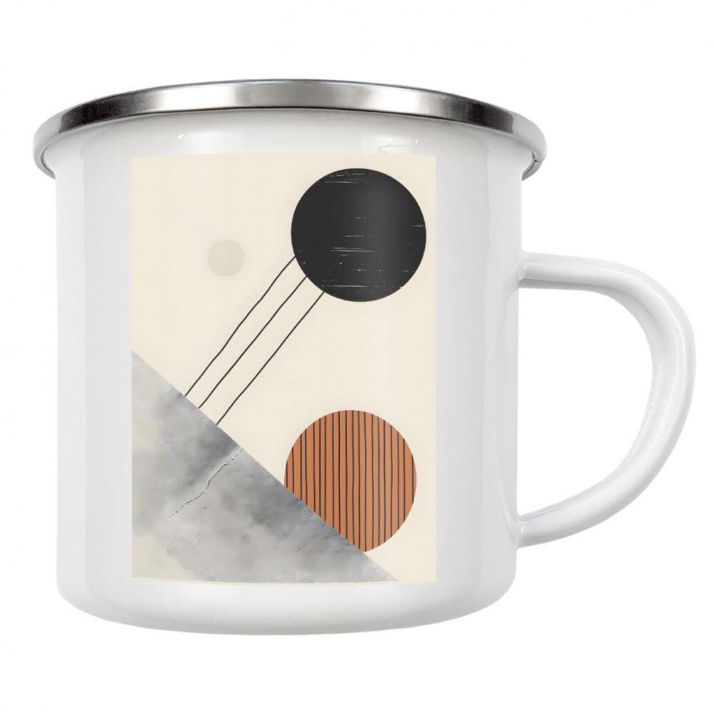 Emaille Tasse "Geometric shapes x" artboxONE - Abstrakt,Geometrie - Abstract,Geometric,Circles,Lines,Minimalism,Black,Orange,Gray,Diagonal,Modern