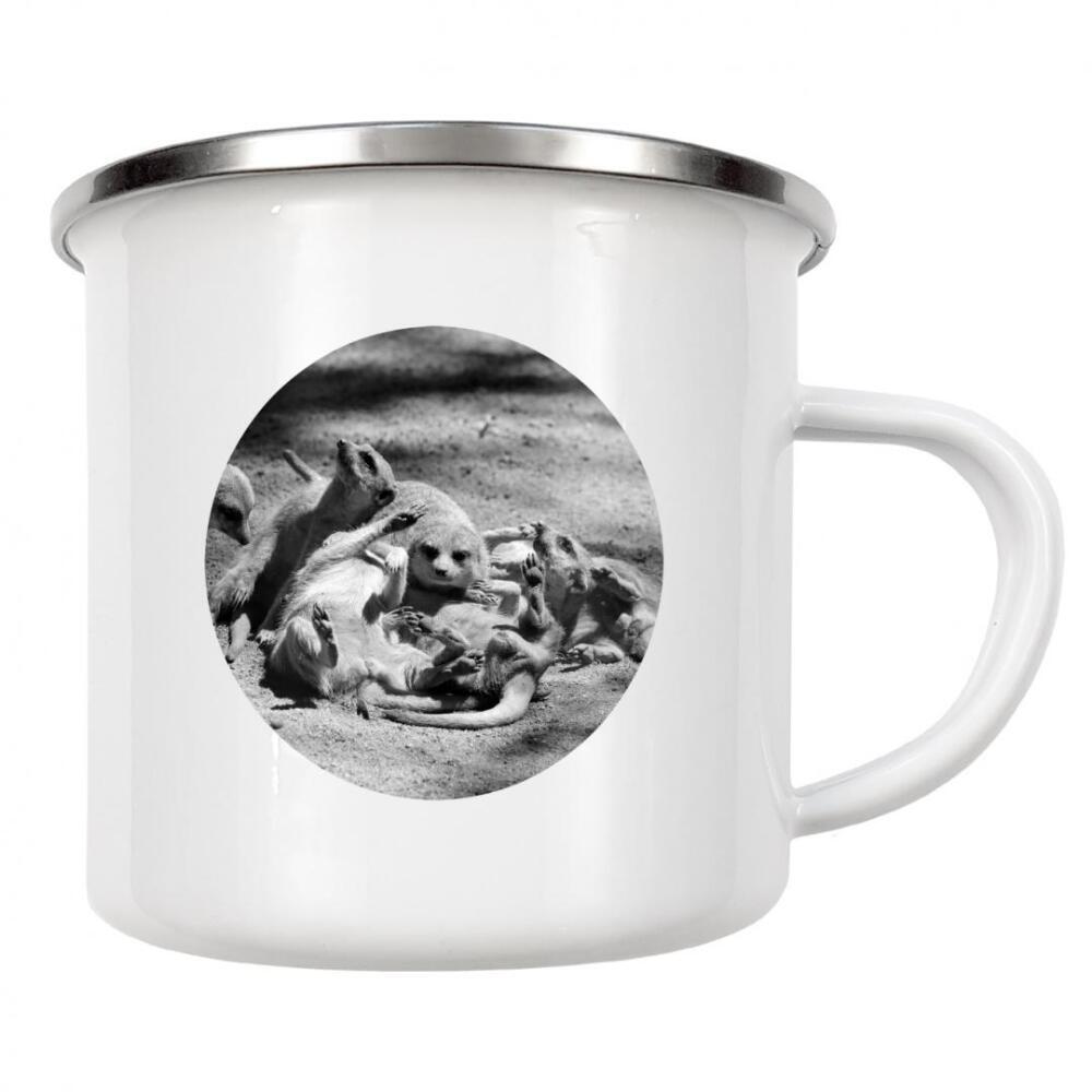 Emaille Tasse "Erdmännchen Chaos Familie sw" artboxONE - Tiere,Schwarzweiß,Liebe,Für Papa,Lustig