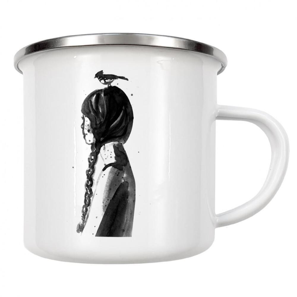 Emaille Tasse "Mädchen mit Vogel" artboxONE - Abstrakt,Menschen,Fashion,Für Mama