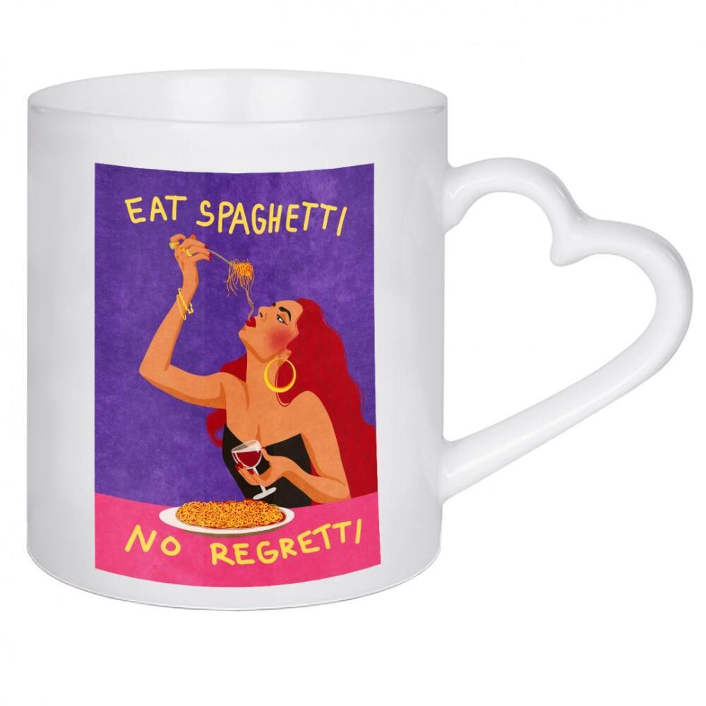 Herztasse "Eat Spaghetti no regretti" artboxONE - Typografie,Essen & Trinken,Menschen,Essen & Trinken / Alkohol,Lustig