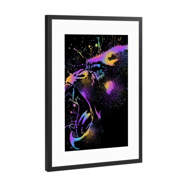 Poster mit Rahmen Schwarz (Metallic) "Gorilla ink colorful" artboxONE - Tiere,Streetart