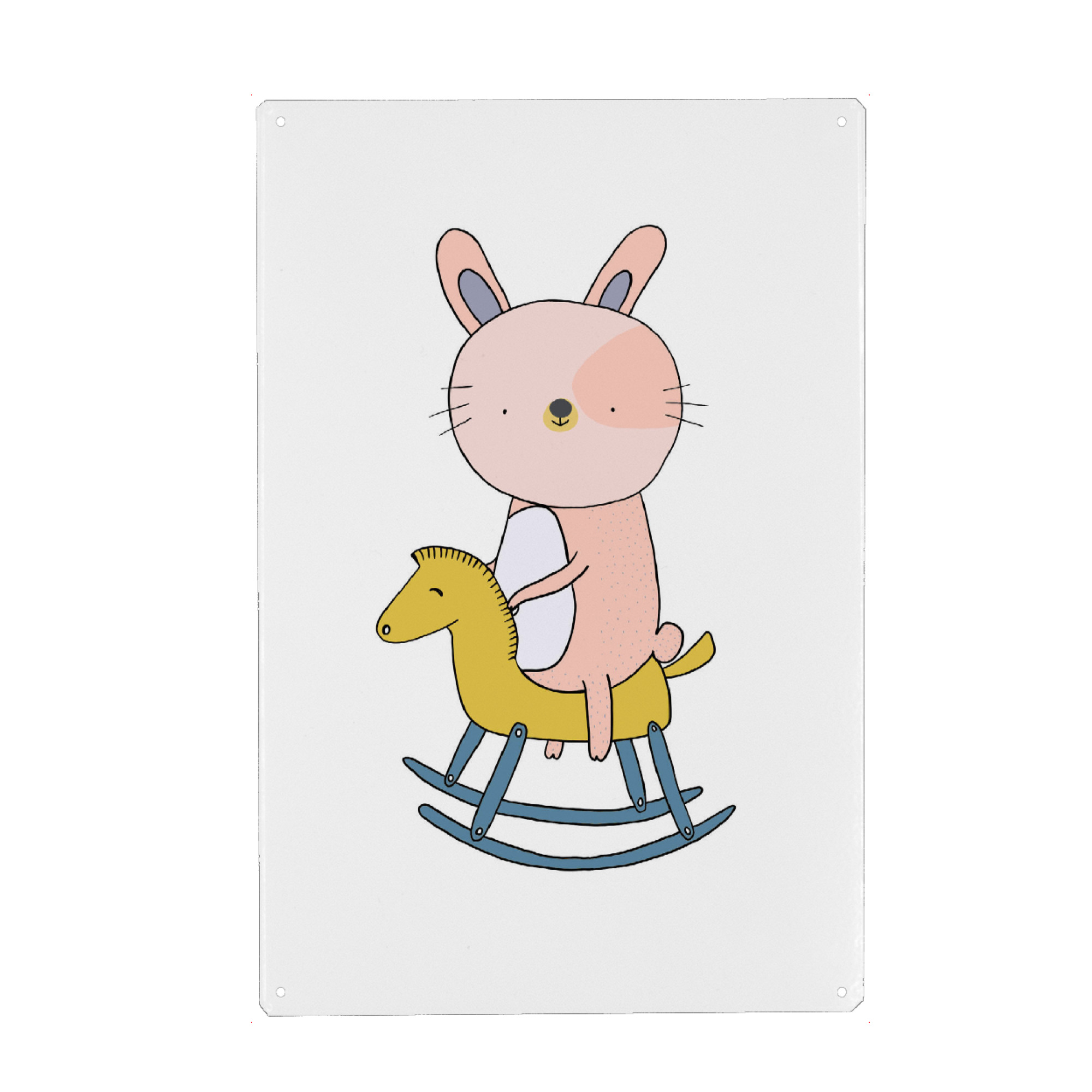 Metall Poster "Rocking" artboxONE - Für Kinder,Tiere - Cute animal,Baby animal,Cute baby,Kinder,Nursery,Children,Tiere,Schaukel,Pferd,Home,Horse