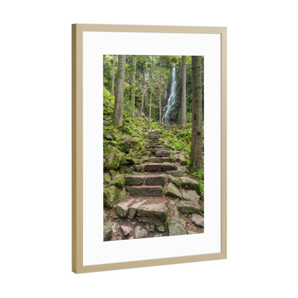 Poster mit Rahmen Gold "Burgbachwasserfall Schwarzwald" artboxONE - Natur,Reise