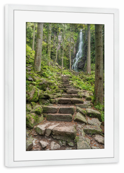 Poster mit Rahmen weiß "Burgbachwasserfall Schwarzwald" artboxONE - Natur,Reise