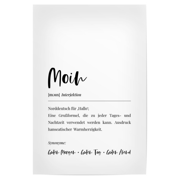 Poster 30x20 cm "Moin Definition" artboxONE - Städte,Städte / Hamburg,Typografie,Schwarzweiß,Lustig