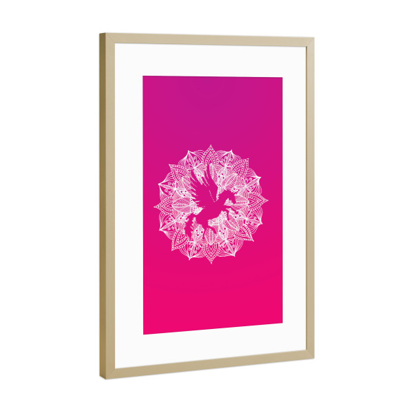 Poster mit Rahmen Gold "Mandala Circle Pink Unicorn" artboxONE - Für Kinder,Tiere
