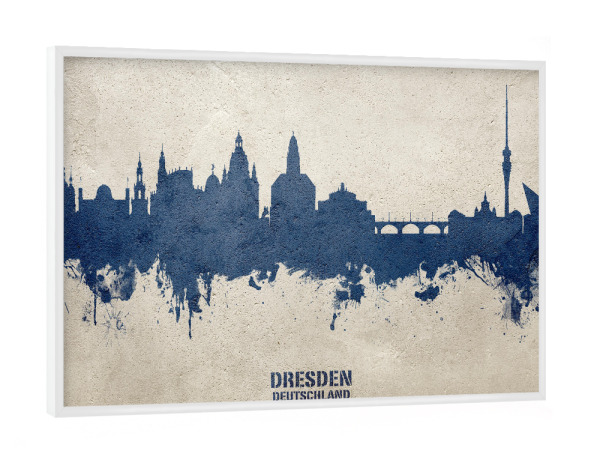 Poster mit weißem Rahmen "Dresden Germany Skyline PaintBlue" artboxONE - Städte,Städte / Dresden