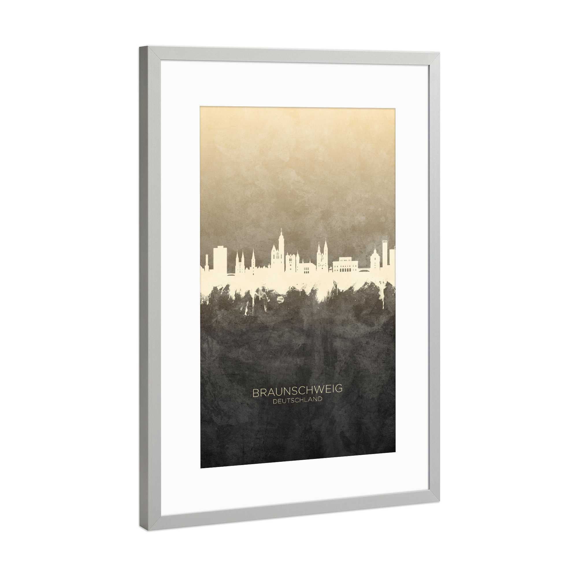 Poster mit Rahmen Silber "Braunschweig Germany Skyline Taupe" artboxONE - Städte