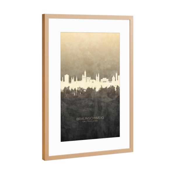 Poster mit Rahmen Kupfer "Braunschweig Germany Skyline Taupe" artboxONE - Städte