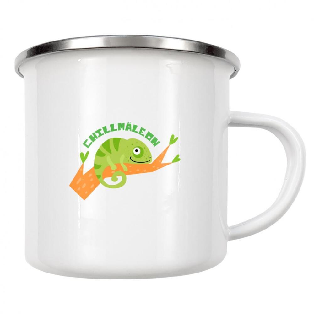 Emaille Tasse "Chilmäleon" artboxONE - Tiere - Tier,Chameleon,Enspannt,Motivtional,Positiv motivation,Spruch,Motivationsspruch,Reptil,Minimal