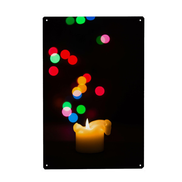 Metall Poster "Leuchtende Kerze" artboxONE - Weihnachten - Weihnachten,Kerzen,Light,Xmas,Christmas,Regenbogen,Dezember,Winter,Bunt,Colorful