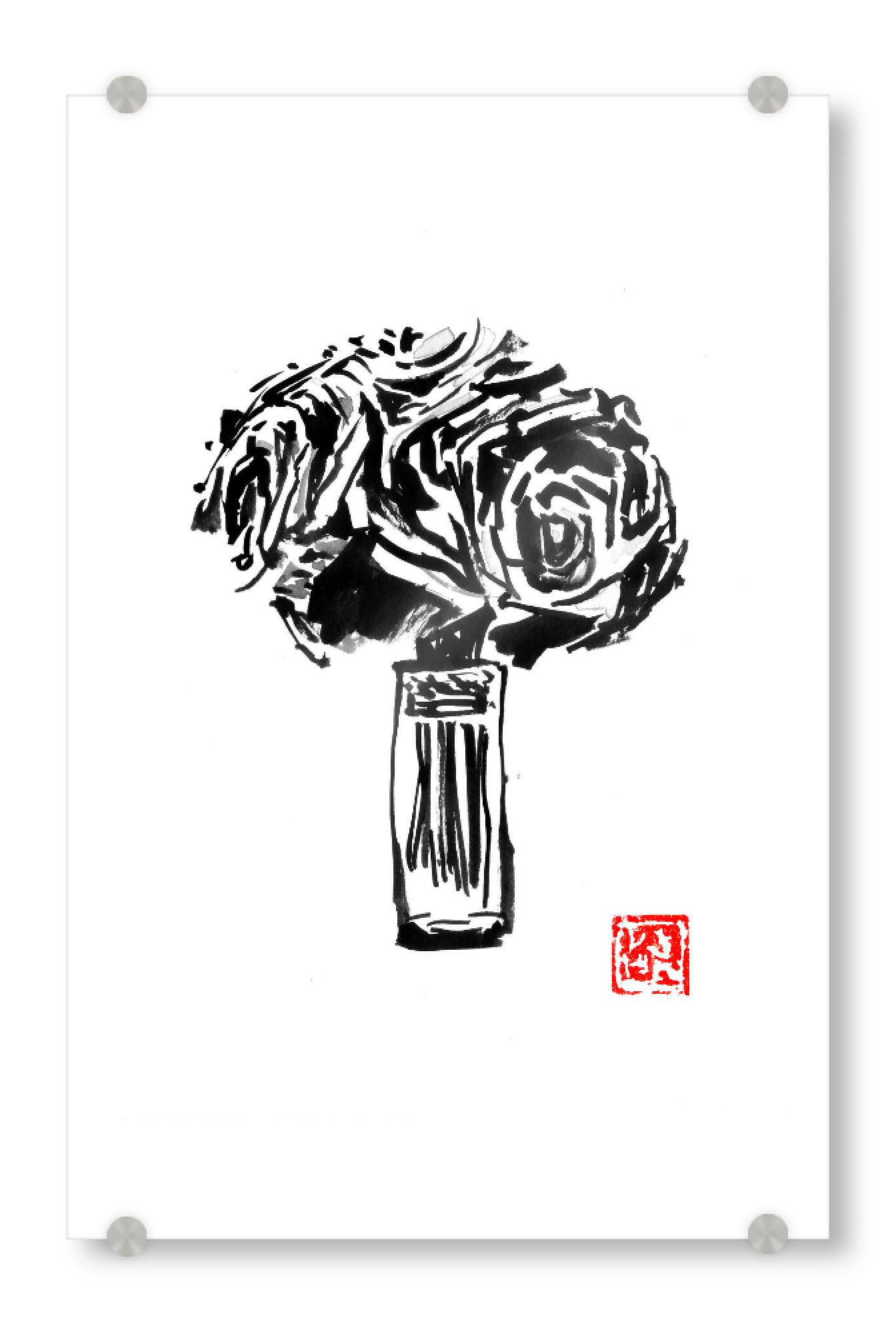 Acrylglasbild "Vase of rose" artboxONE - Floral,Schwarzweiß - Rose,Sumie,Japan,Schwarzweiß,Blackandwhite,Rosen,Blumen,Flowers,Floral,Vase