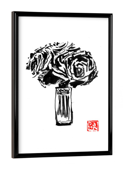 Poster mit schwarzem Rahmen "Vase of rose" artboxONE - Floral,Schwarzweiß
