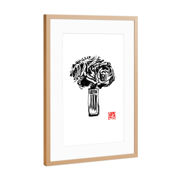 Poster mit Rahmen Kupfer "Vase of rose" artboxONE - Floral,Schwarzweiß - Rose,Sumie,Japan,Schwarzweiß,Blackandwhite,Rosen,Blumen,Flowers,Floral,Vase