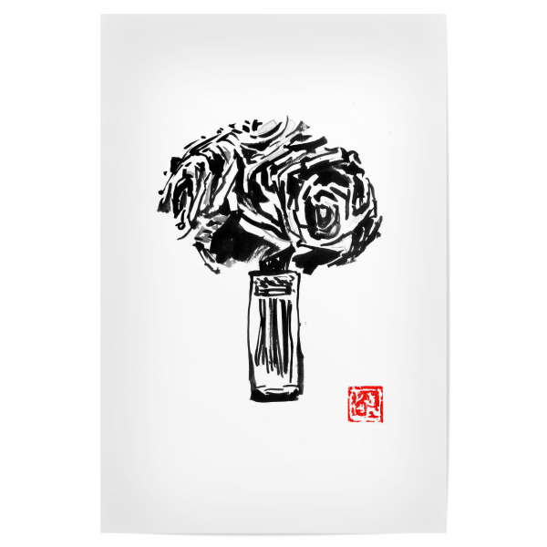 Poster 30x20 cm "Vase of rose" artboxONE - Floral,Schwarzweiß - Rose,Sumie,Japan,Schwarzweiß,Blackandwhite,Rosen,Blumen,Flowers,Floral,Vase