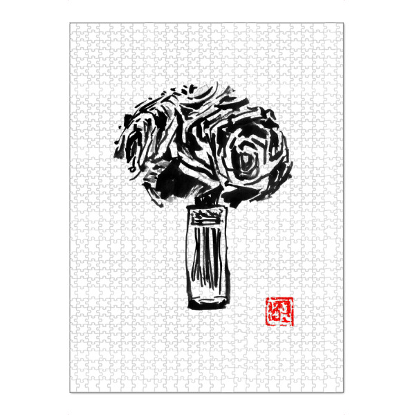 Puzzle Ravensburger "Vase of rose" artboxONE - Floral,Schwarzweiß - Rose,Sumie,Japan,Schwarzweiß,Blackandwhite,Rosen,Blumen,Flowers,Floral,Vase