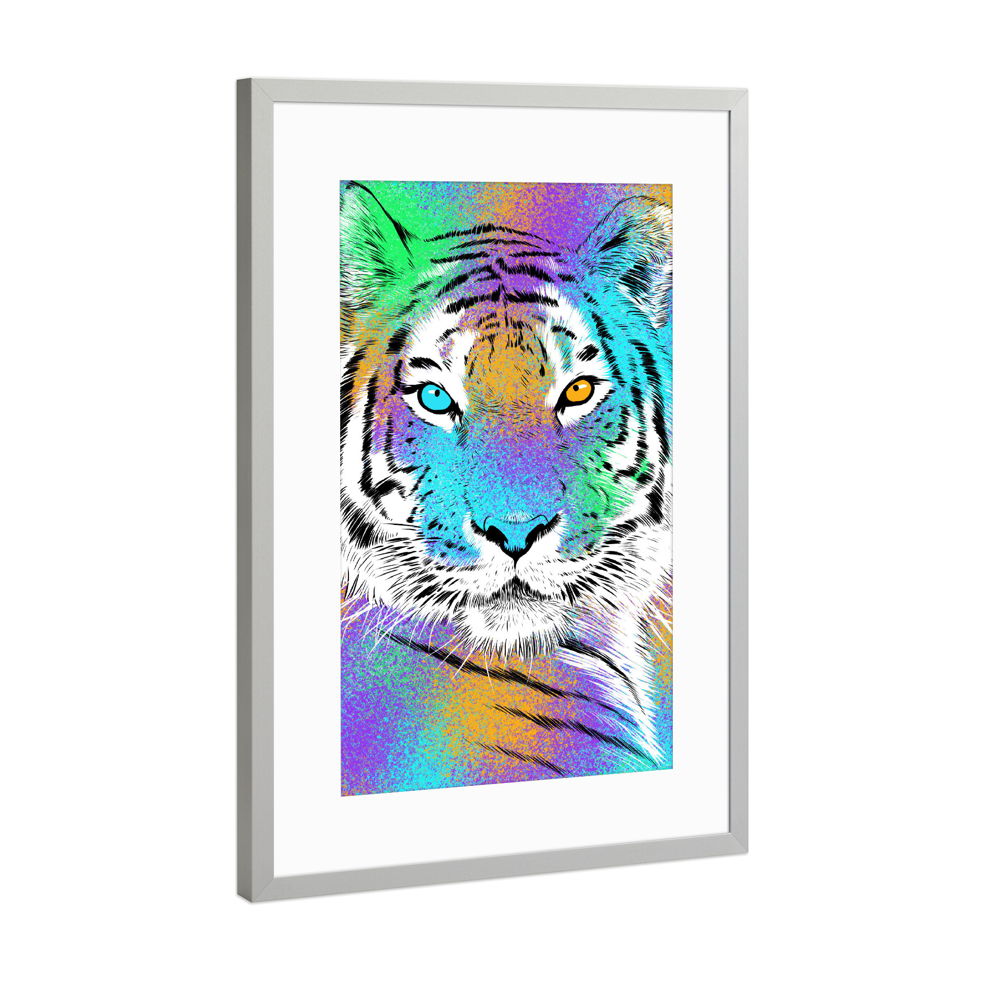 Poster mit Rahmen Silber "Sketch Tiger rainbow" artboxONE - Tiere,Streetart