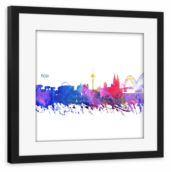 Poster mit Rahmen schwarz "Köln Skyline Silhouette" artboxONE - Städte,Städte / Köln