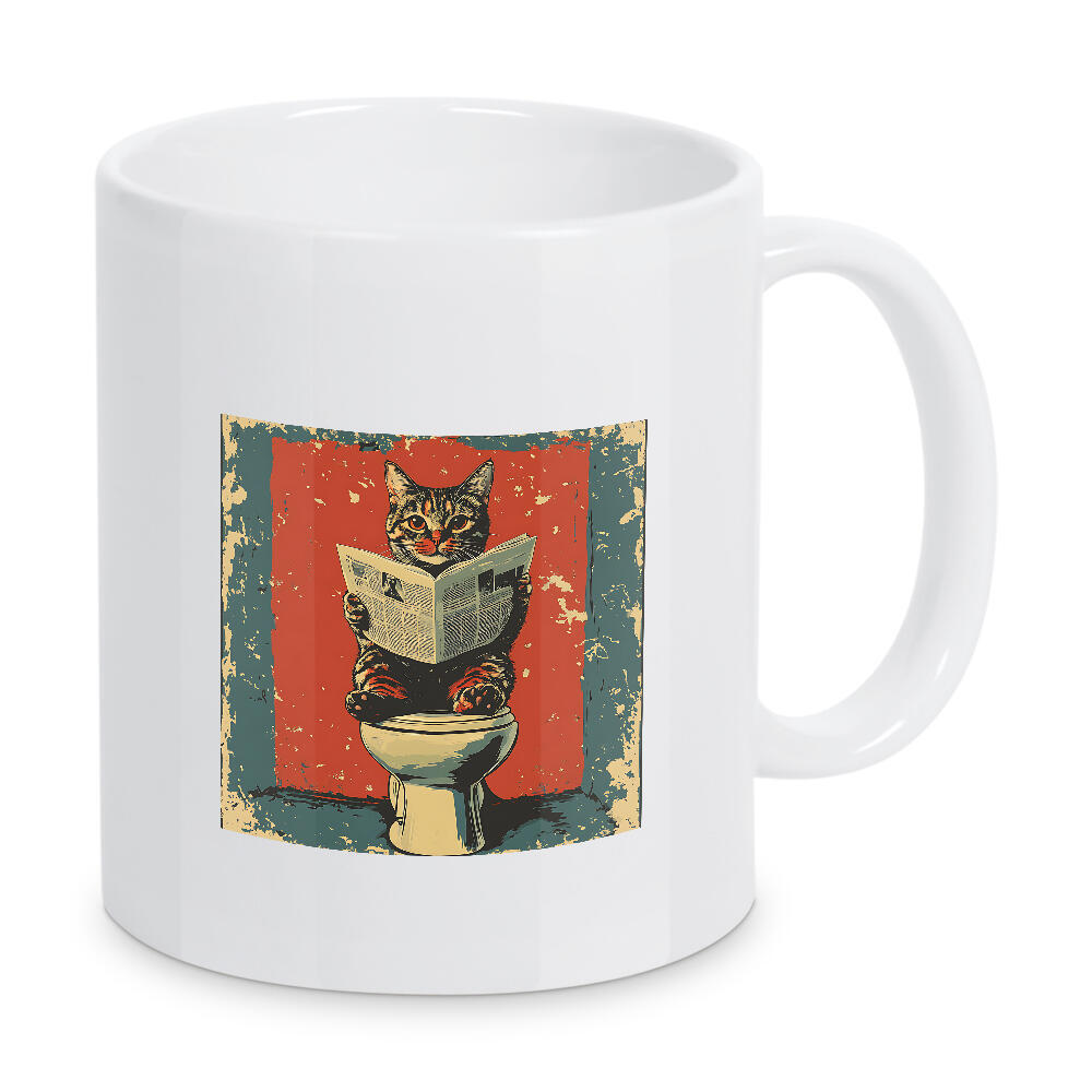 Tasse "Cat toilet" artboxONE - Abstrakt,Streetart - Cat,Toilet,Newspaper,Humorous,Distressed,Colorful,Whimsical,Animal,Reading,Quirky