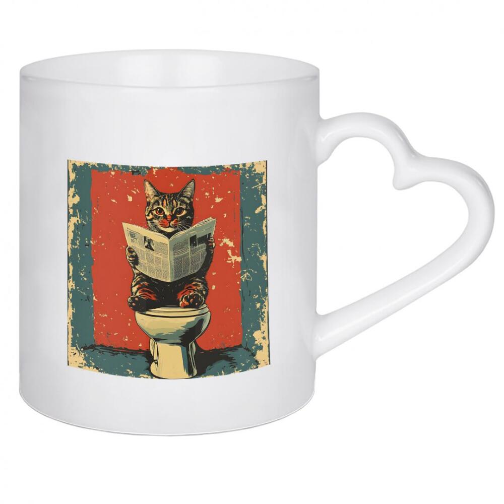 Herztasse "Cat toilet" artboxONE - Abstrakt,Streetart - Cat,Toilet,Newspaper,Humorous,Distressed,Colorful,Whimsical,Animal,Reading,Quirky