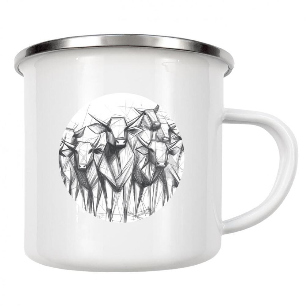 Emaille Tasse "Stierherde in Lineart" artboxONE - Tiere,Abstrakt,Schwarzweiß