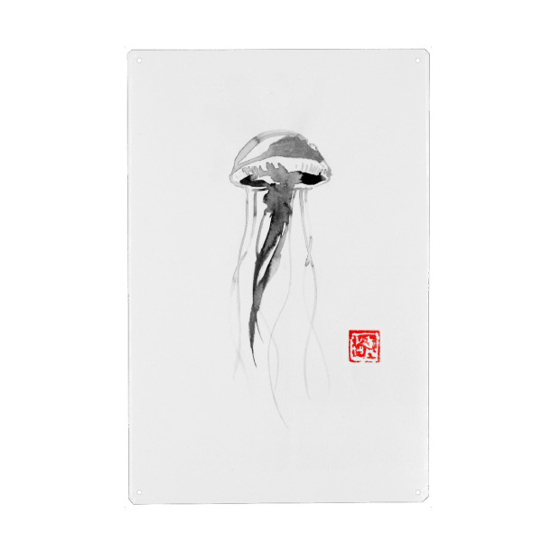 Holzbild "Meduse" artboxONE - Tiere,Unterwasser - Jellyfish,Sumie,Japan,Meduse,Qualle,Unterwasser,Wasser,Water,Schwarzweiß,Blackandwhite