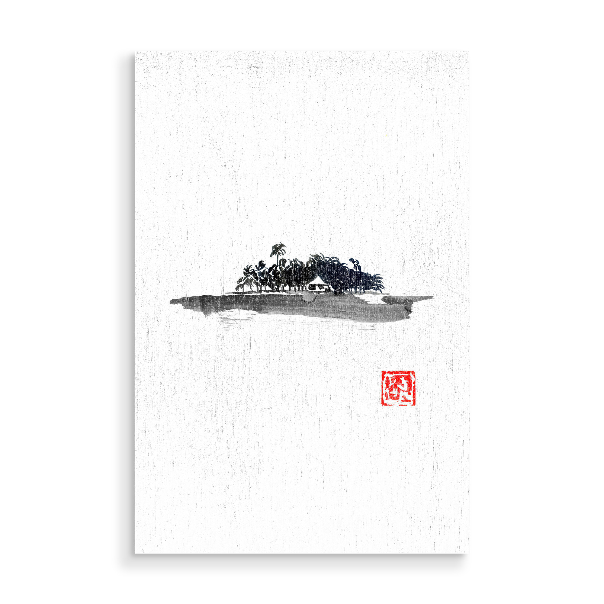 Holzbild "Lonely island" artboxONE - Natur - Island,Sumie,Japan,Natur,Nature,Schwarzweiß,Blackandwhite