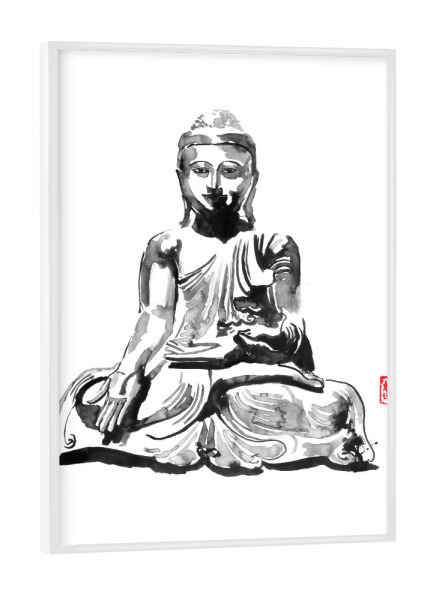 Poster mit weißem Rahmen "Buddha" artboxONE - Menschen,Reise / Asien - Buddha,India,Sumie,Japan,Buddhism,Statue,Architektur,Relax,Indien